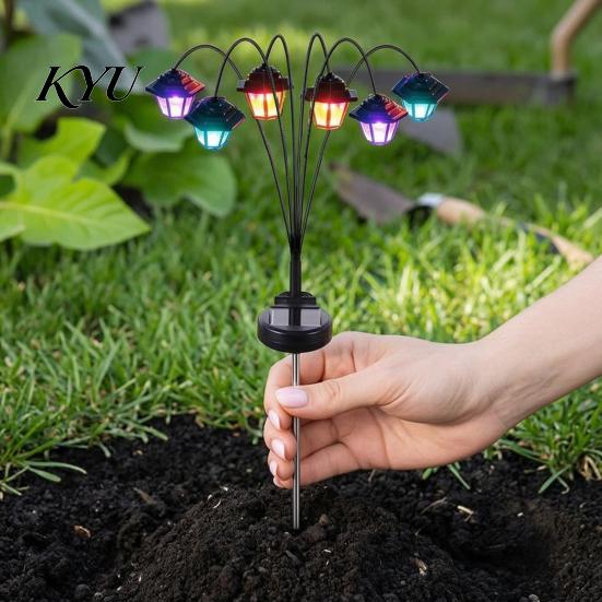 Flexible Pole Solar Lanterns Swaying Lantern, Outdoor Waterproof 6-Head Pathway Stake Light, Auto on Garden Lights Off Landscape Light for Lawn