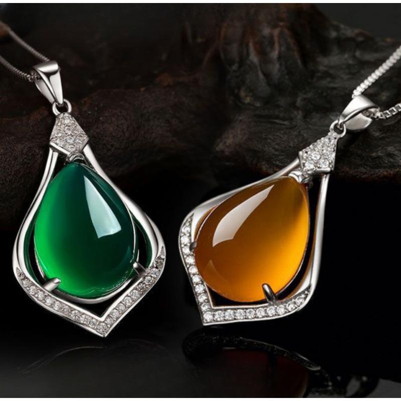 Ожерелье из стерлингового серебра 925 пробы с подвеской из натурального халцедона, модные простые серебряные украшения