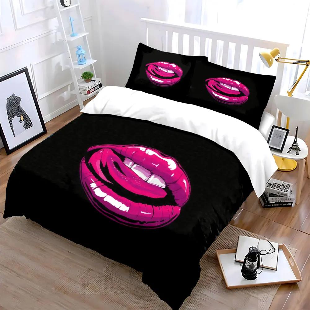 Vibrant Lips Art Decor Set Soft Comfortable Duvet Cover Bedding Set Included 1*Duvet Cover & 2*Pillowcases gift