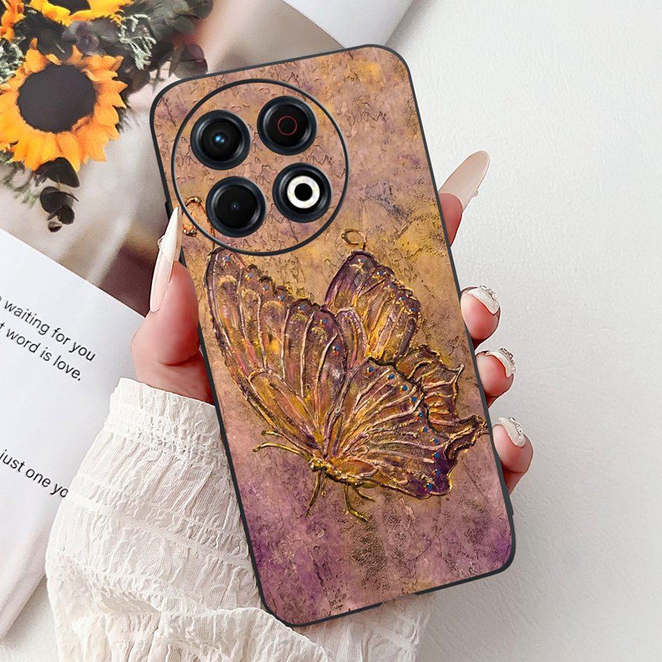 Для Tecno Spark 30 KL6 Чехол Spark 30 Pro KL7 Обложка Модный Цветок Мягкий Черный Силиконовый Чехол для Телефона Для Tecno Spark30 Pro 2024 Чехол