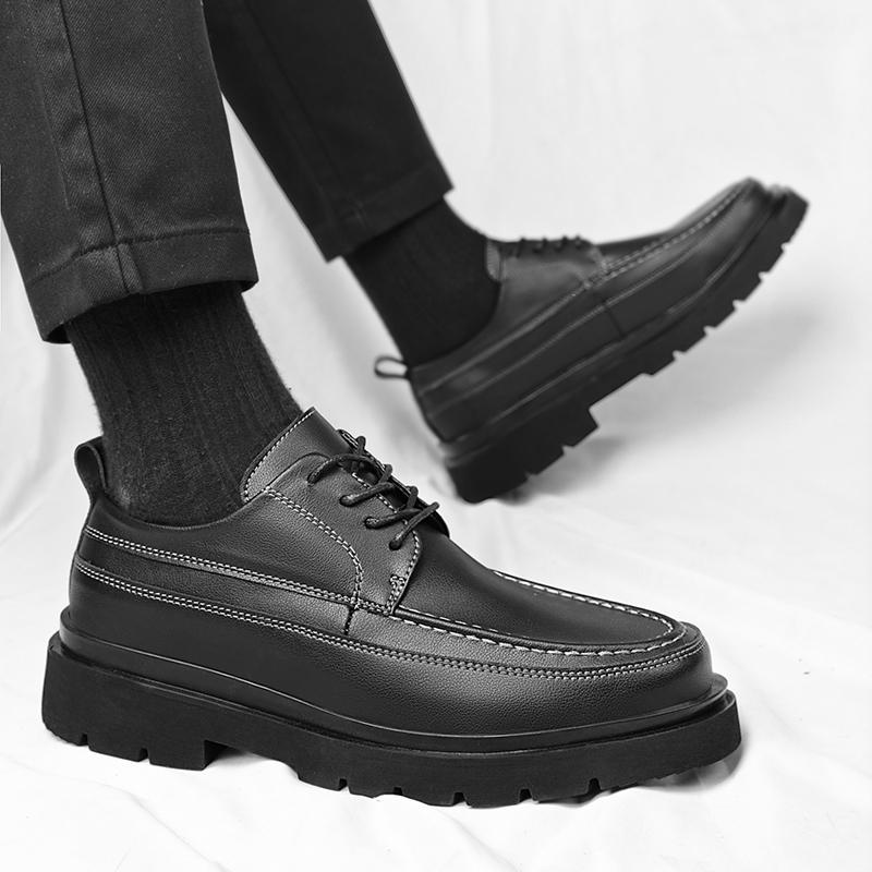 Модные классические черные универсальные мужские туфли на толстой подошве в корейском стиле для офиса, вечеринки, отдыха на природе, прогулок, мужские нескользящие туфли