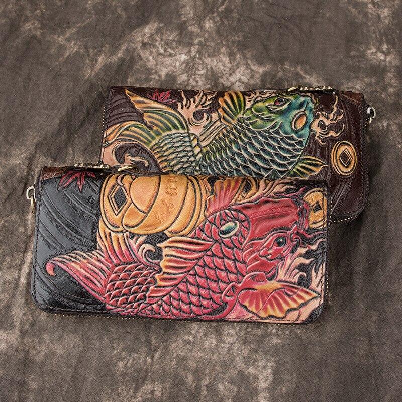 Johnature Luxury Hand Wallet Retro Handmade Embossing Genuine Leather Men Women Wallets And Purses Wallet Card Holder
