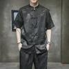 Pattern Chinese Style Dragon Mens Ice Silk Tang Shirt Short Sleeves Loose Fit