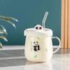 Kawaii Cups Милая стеклянная чашка в виде панды с соломенной крышкой Ложка Кофейная чашка для завтрака Пивная кружка Чашки и кружки Бесплатная доставка Питьевые стаканы