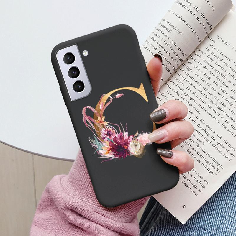For Samsung Galaxy S21 S21 FE Case S21 Plus Flower Gold Letter A Z Soft Silicone Phone Cover For Samsung S21 Ultra Bumper S21+