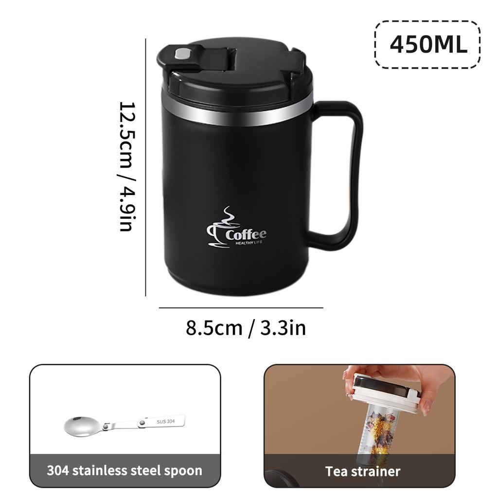 WORTHBUY Double Wall Insulated Mug 304 Stainless Steel Coffee Cup With Strainer&Spoon Student Portable Drinking Cup Drinkware