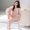 Пижама с нагрудными вкладышами Женская из чистого хлопка с длинными рукавами и брюками Тонкий повседневный комплект для дома
