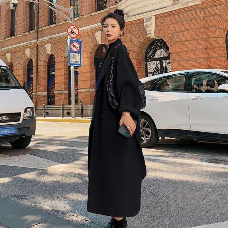 Женское элегантное зимнее осеннее свободное длинное шерстяное пальто с поясом шерстяное пальто толстое теплое шерстяное оверсайз верхняя одежда