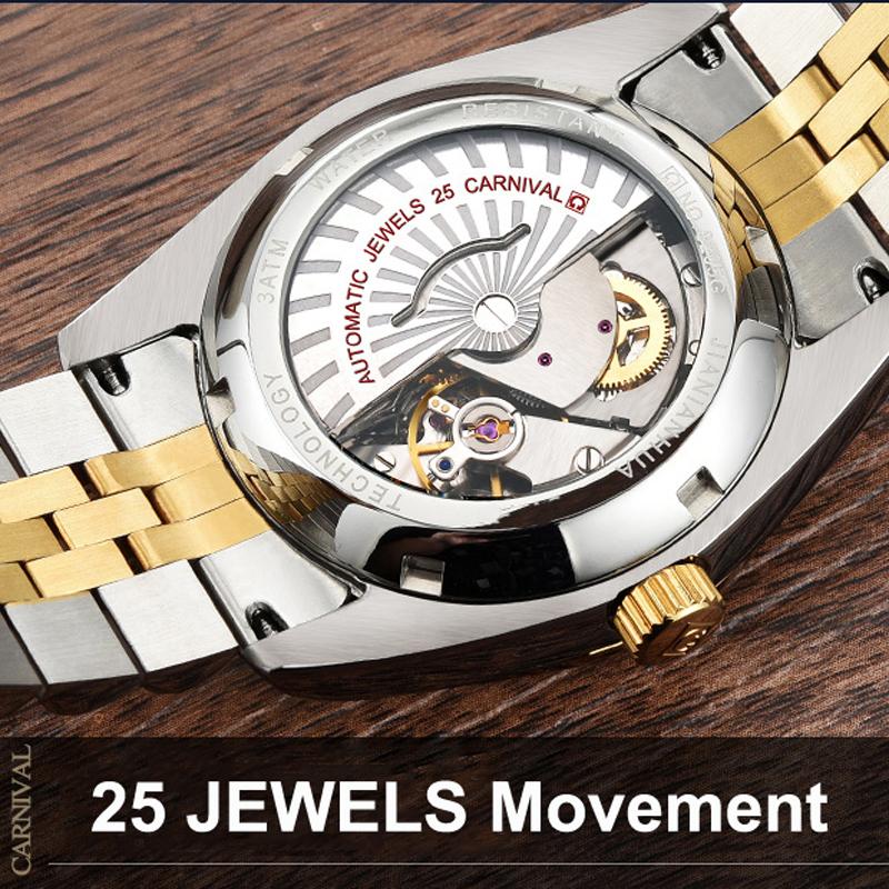 CARNIVAL Classic Diamond Time Automatic Mechanical Watches For Men Fashion Luminous Calendar Luxury Business Watch Men's
