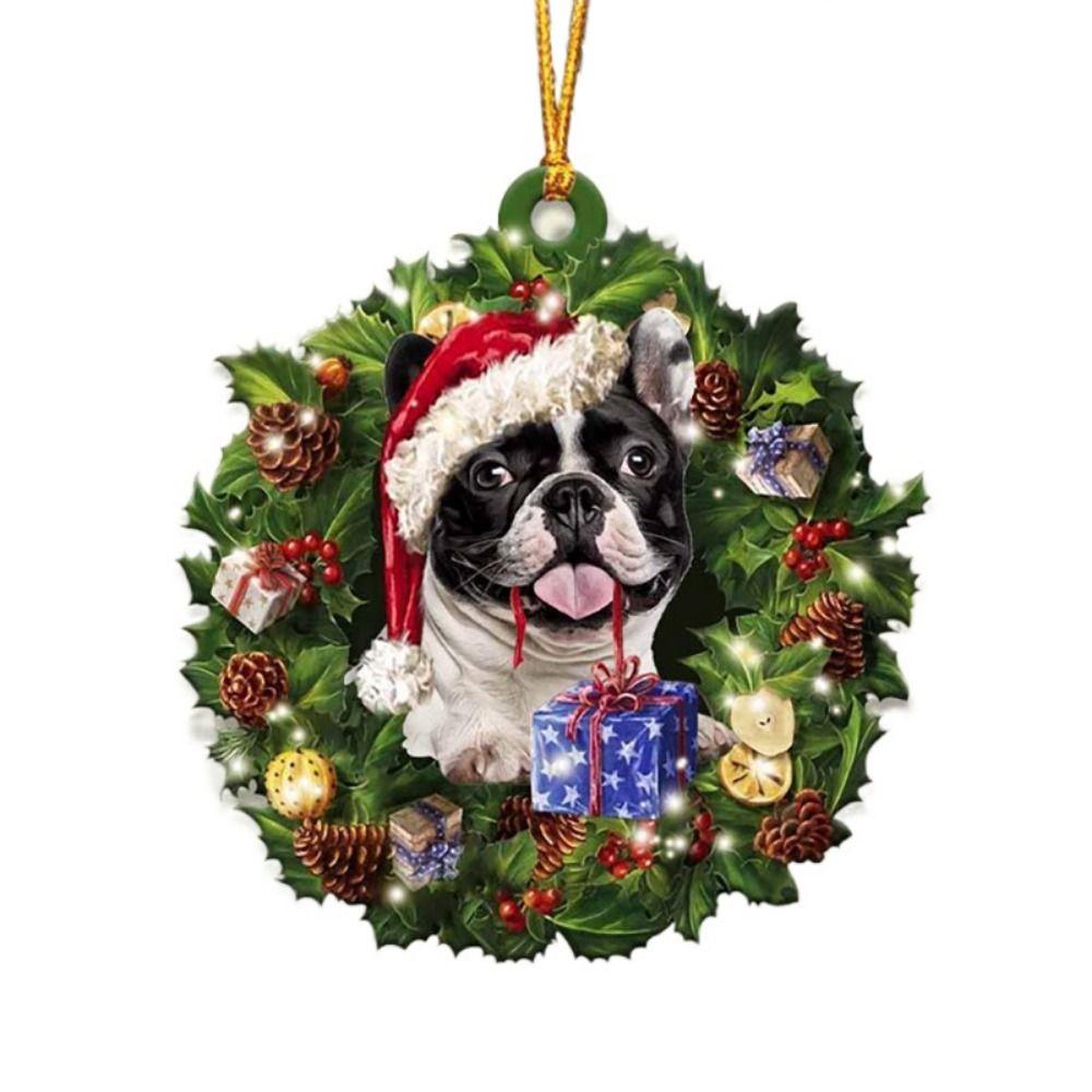 2D Christmas Dog Acrylic Pendant Hanging Acrylic Christmas Tree Pendant 8cm Decorative Christmas Dogs Ornament Window
