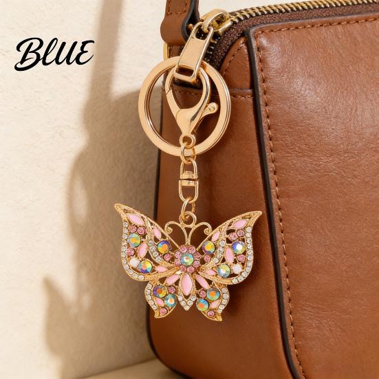 Rhinestone Keychain Butterfly Sparkly Charm with Keyring Dazzling Elegant Enamel