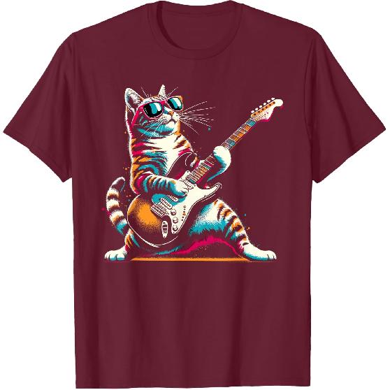 Guitar Cat Novelty Rock Music Band Concert Funny Cat T-Shirt