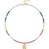 Boho Beaded Initial Necklace for Women, 14K Gold Plated Letter Pendant Rainbow Gemstone Choker Colorful Summer Beach Jewelry