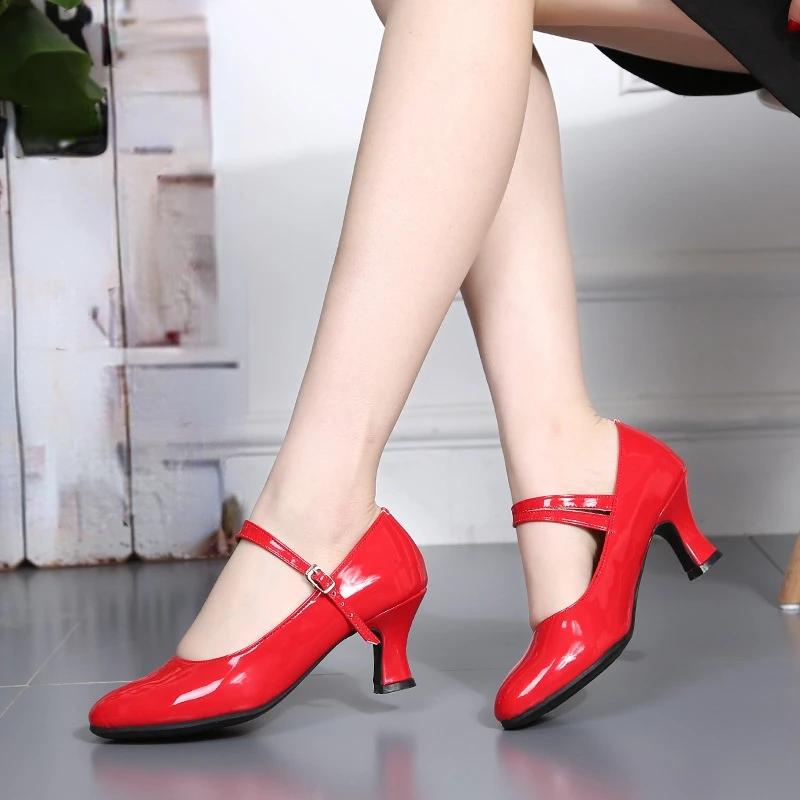 Яркие кожаные танцевальные туфли для женщин, девушек, леди, латиноамериканские, бальные, современные, сальса, для практики танцев, с закрытым носком, мягкая резиновая подошва