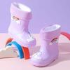 Rainbow Horse Toddler Rain Boots with Warm Fleece Lining and Drawstring - Perfect for Kindergarten Kids