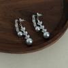 Niche branches and leaves with diamonds, double pearl pendant earrings, light luxury wedding commute, thin lady, exquisite shining earrings, woman