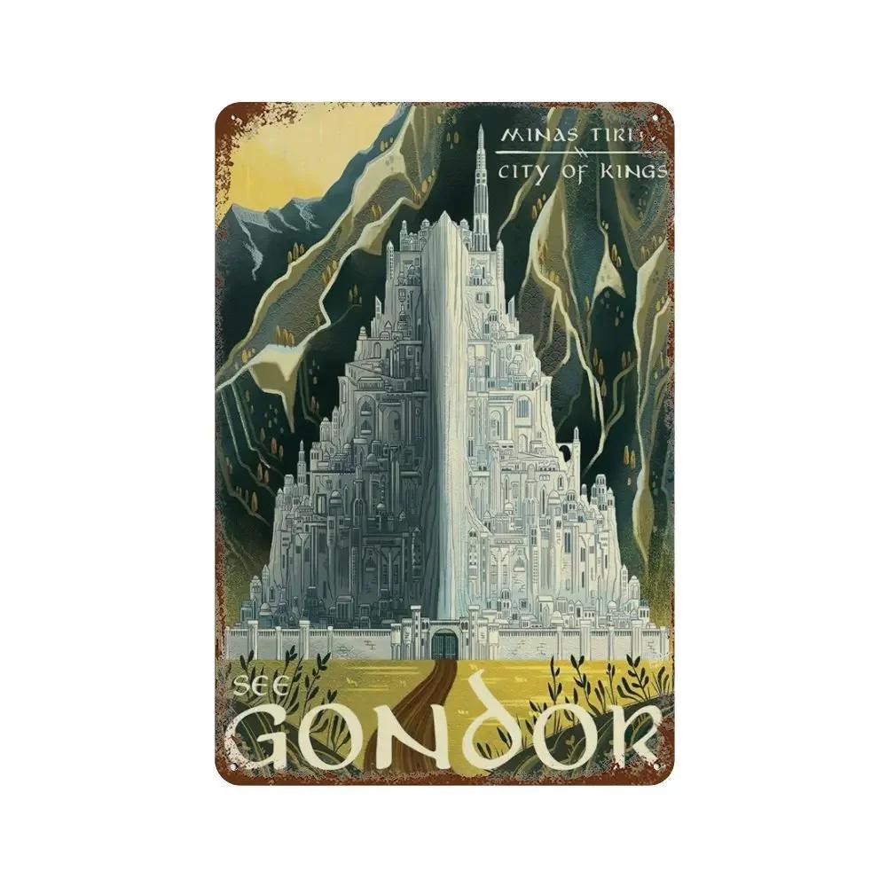 Abstract Ring Art Retro Travel Poster Metal Tin Sign Plaque Vintage Film Mordor Castle Lord Magic Wall Kid Bed Room Home Deco