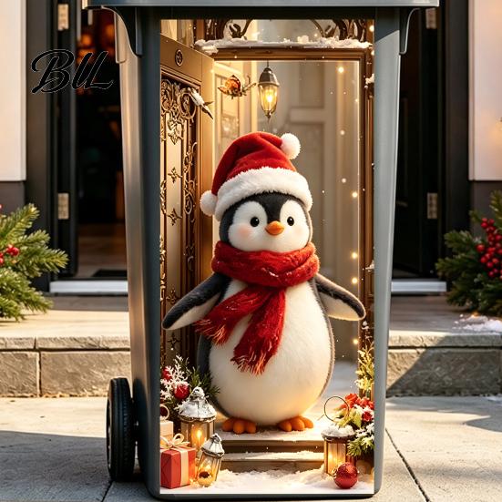Decorative Iron Cabinet Stickers for Holidays Christmas Trash Can Stickers, 3D Illusion Cute Animal Peel & Stick Reusable Outdoor Festive Atmosphere