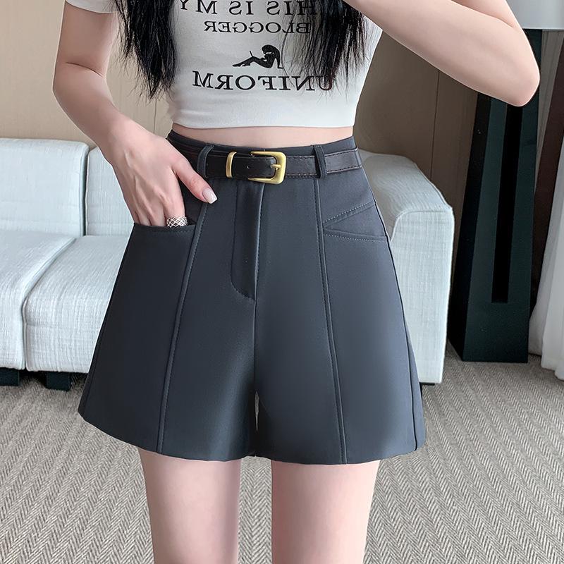 Women's High-Waist Summer A-line Booty Shorts - Black Outwear Slimming, Loose, Casual Wide-Leg Pants