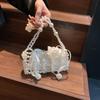 Girls Fashion Mini Woven Crossbody Bag With Pearl Accents And Phone Compartment