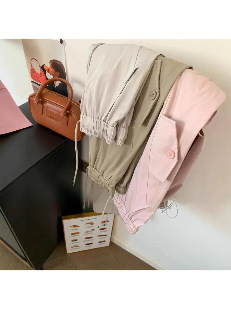 2025 Summer Thin Slim-Fit American-Style Cargo Pants for Women, Drawstring High-Waisted Wide-Leg Pants with Multiple Pockets, Quick-Dry Casual Pants