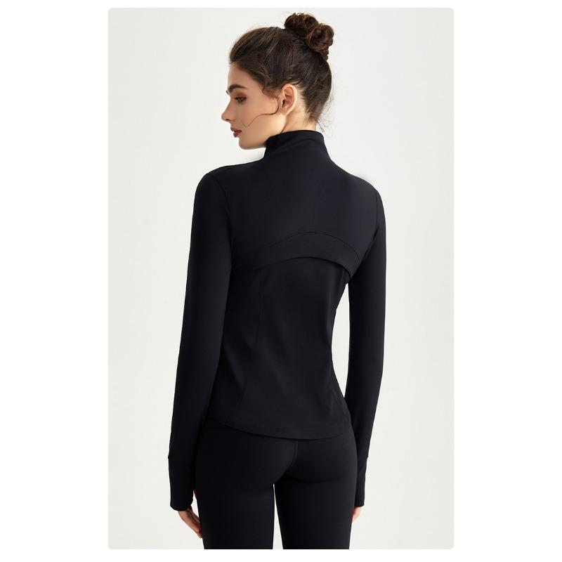 Women Slim Fit Long Sleeve Yoga Jacket Stand Collar Solid Sports Top