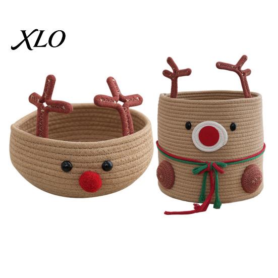 Multi Purpose Storage Box Cute Reindeer Cotton Rope Woven Box, Large Capacity Soft Decorative Bin Fabric Basket, Sundries Organizer for Nursery