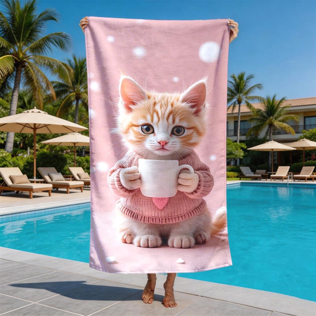 Оранжевый кошачий свитер Держатель для чашки Тема Полиэфирное микроволокно Пляжное полотенце Высоко впитывающее Подходит для плавания и пляжных прогулок