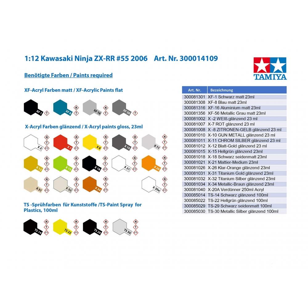 Tamiya 112 Мотоцикл серии № 109 Kawasaki Ninja ZX-RR Пластиковая модель 14109