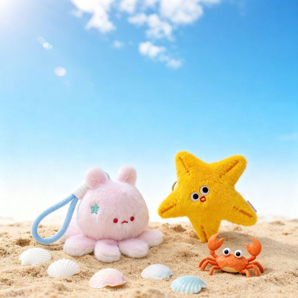 Soft Ocean Animal Plush Keychain Kawaii Fluffy Whale Keyring Bag Charm Seahorse Pendant Home Decor