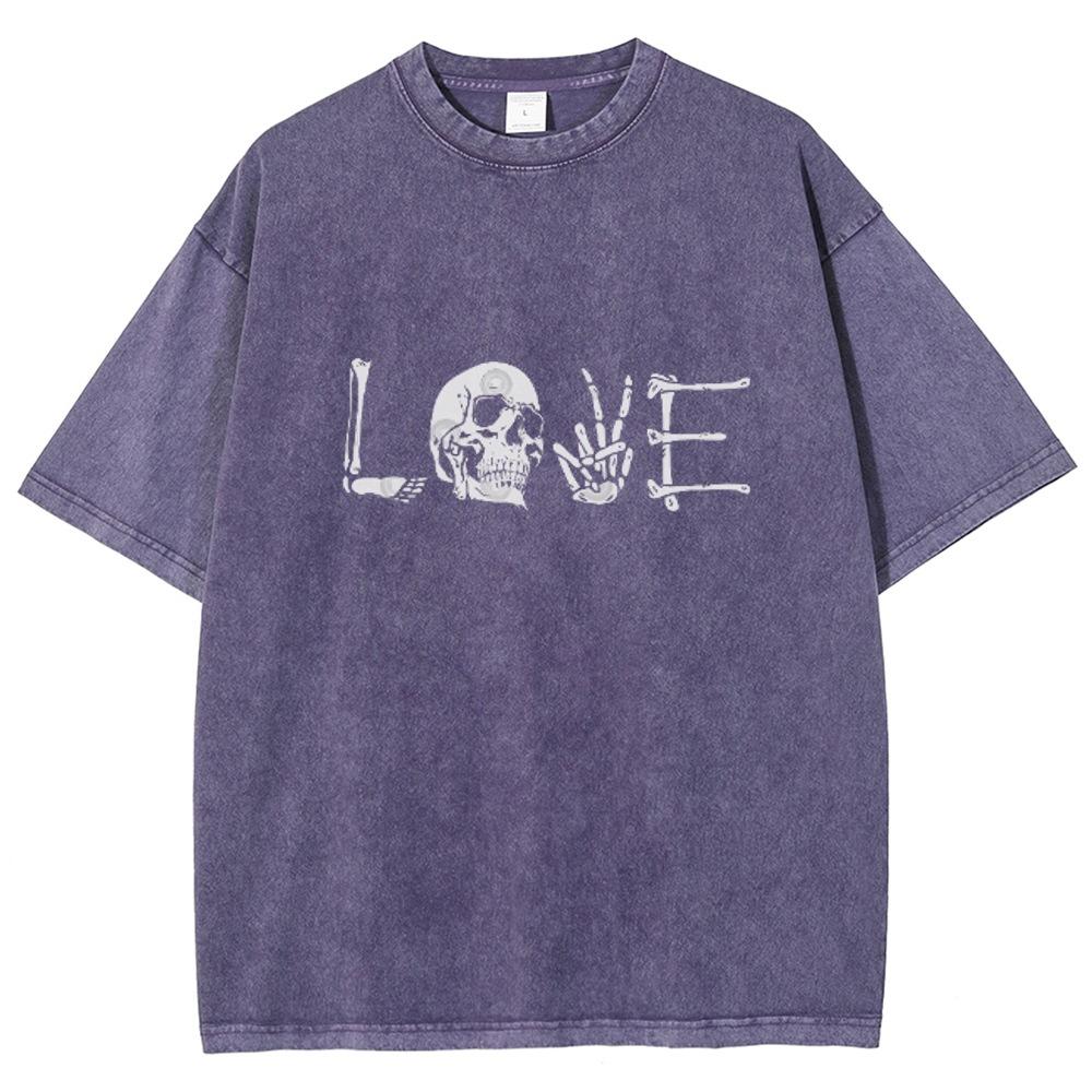 Design Sense Skull Letter Love Printed T-Shirt High Gram Wei