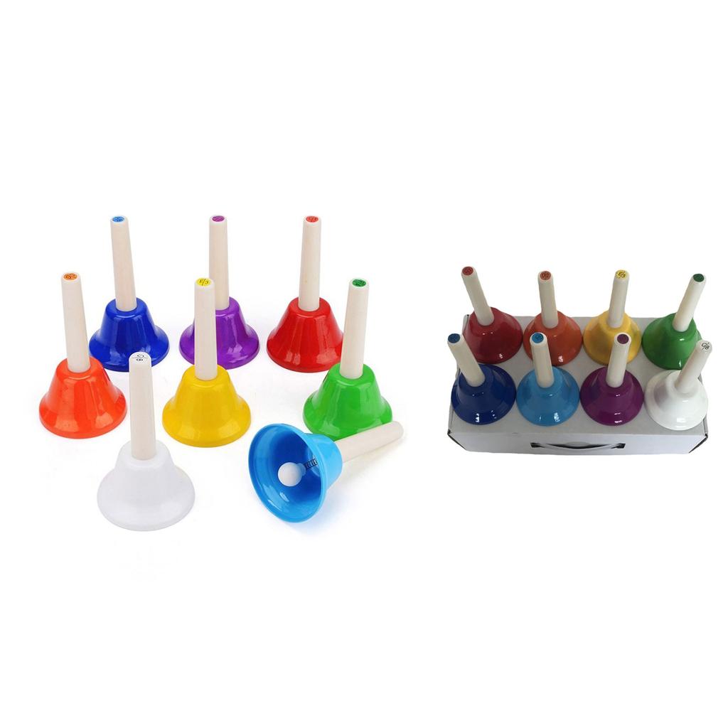 Colorful 8 Note Handbells Set Musical Bells Hand Percussion Bells Music Toy for Church Chorus, Wedding, Family Party