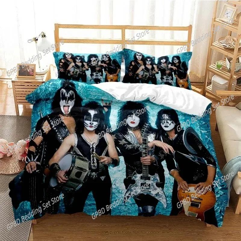 Постельное белье с принтом рок-группы Kiss для спальни. Мягкий современный плед, удобное детское пододеяльник, чехол для одеяла и наволочка