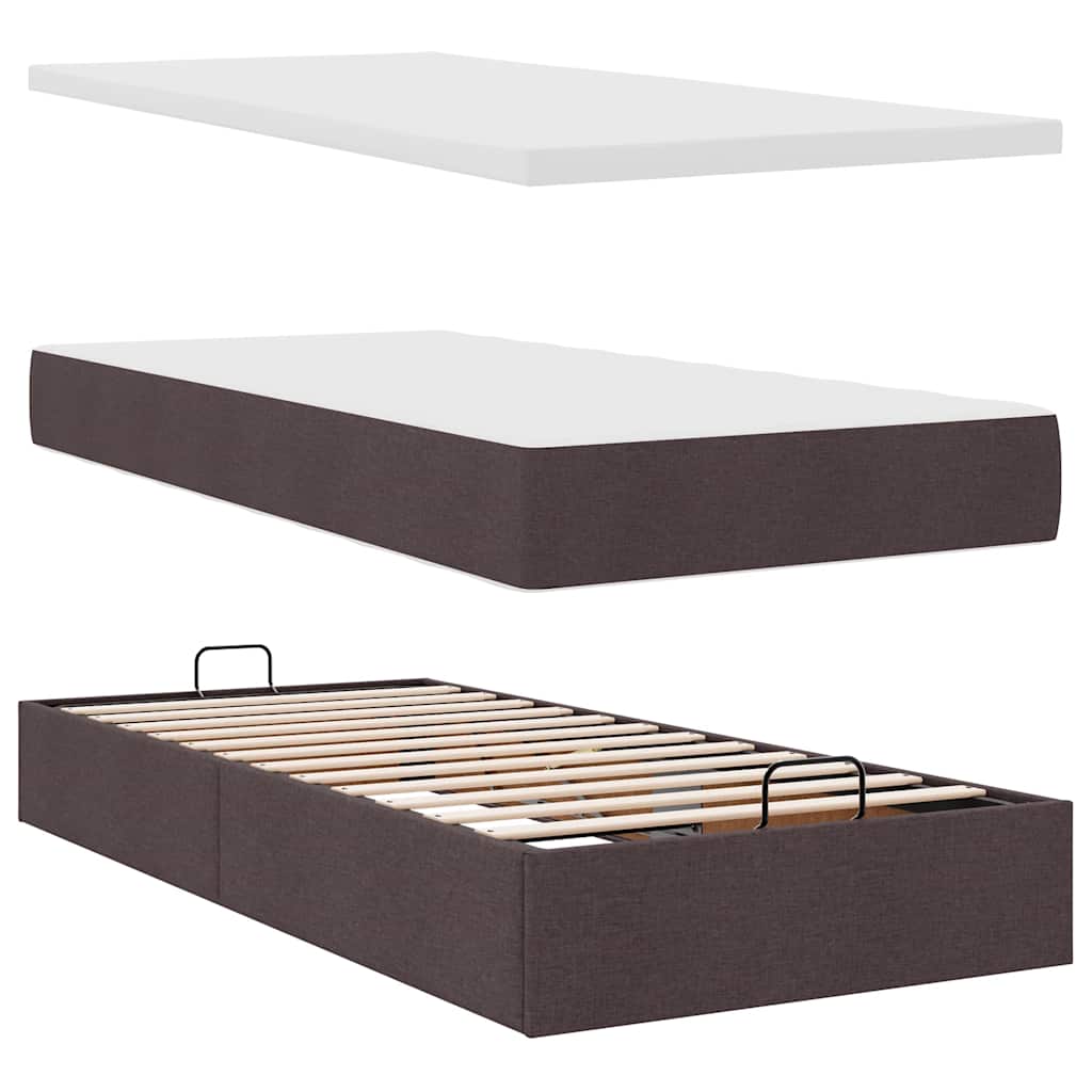 Ottoman Bed with Mattresses & LEDs Dark Brown 180x200 cm Fabric