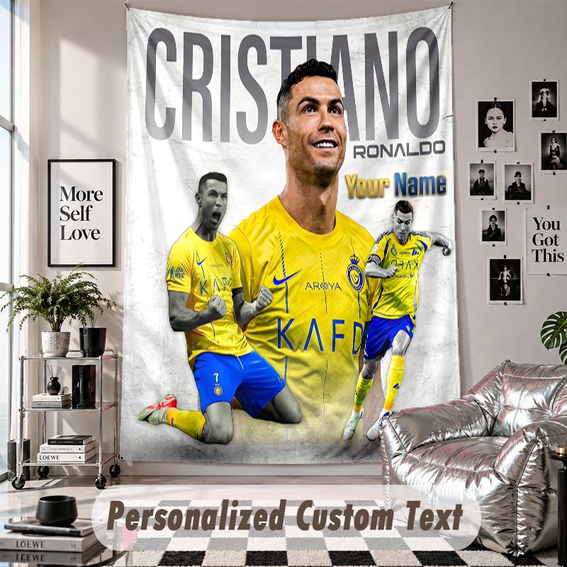 Wall Hanging Tapestry With Custom Name & Text, Cristiano Ronaldo Decorative Tapestry For Bedroom