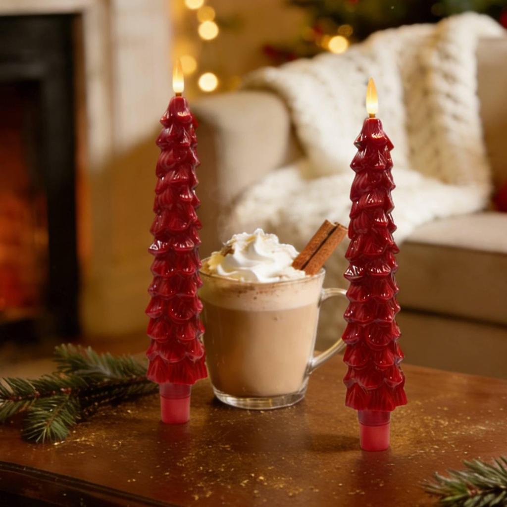 6 Pieces Christmas Tree Shaped LED Candle Flashing Warm White Light with Remote