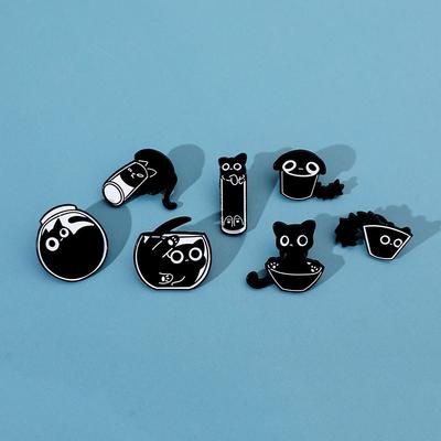 Милый кот Черный кот Эмалевый значок Чашка Кот Металлическая значка Черный котенок Броши Аксессуары для одежды