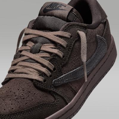 Детские кроссовки Nike Jordan 1 Retro Low OG SP Travis Scott Вельветовые Коричневые (PS) Темный мокко/Черный/Бархатно-коричневый
