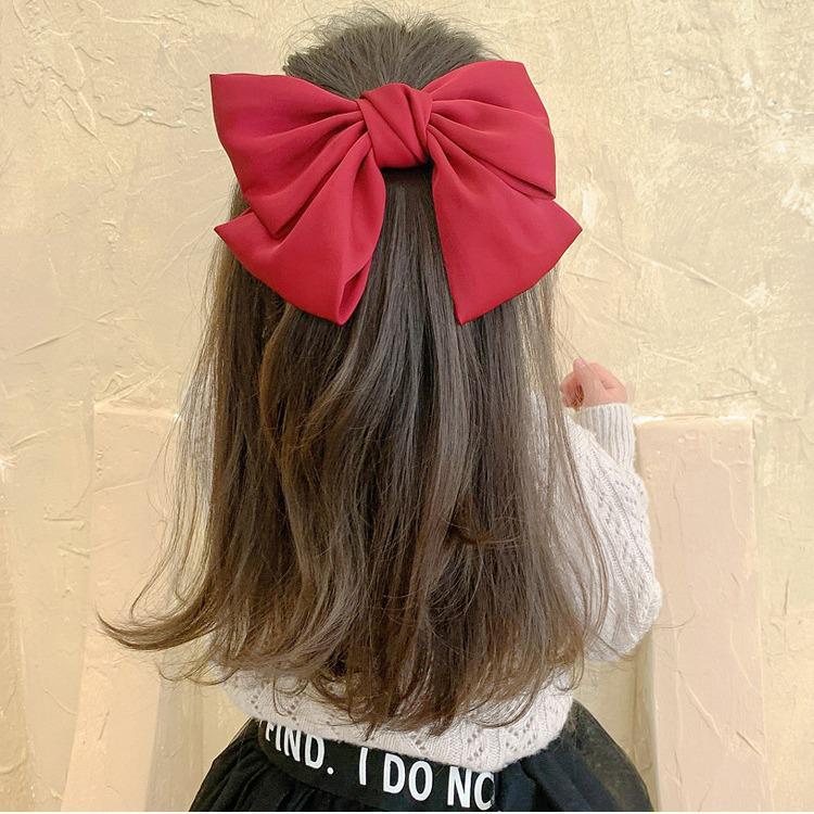 Korean Red Satin Bow Hairpin for Girls - Duckbill Clip Hair Accessory