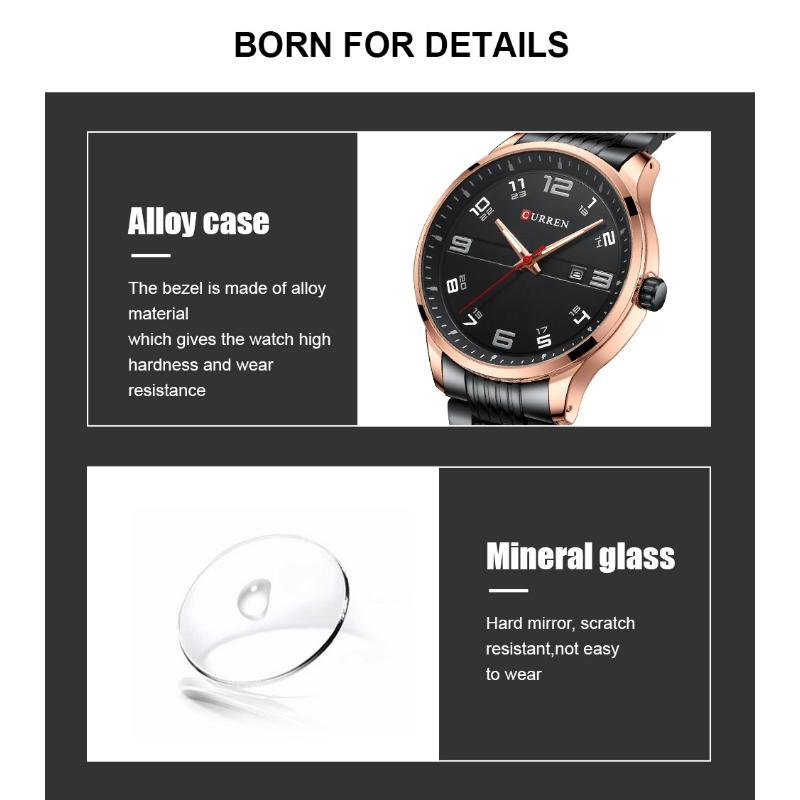 CURREN New Men's Watch Business Steel Band Quartz Watch Simple Calendar Scale Casual Watch