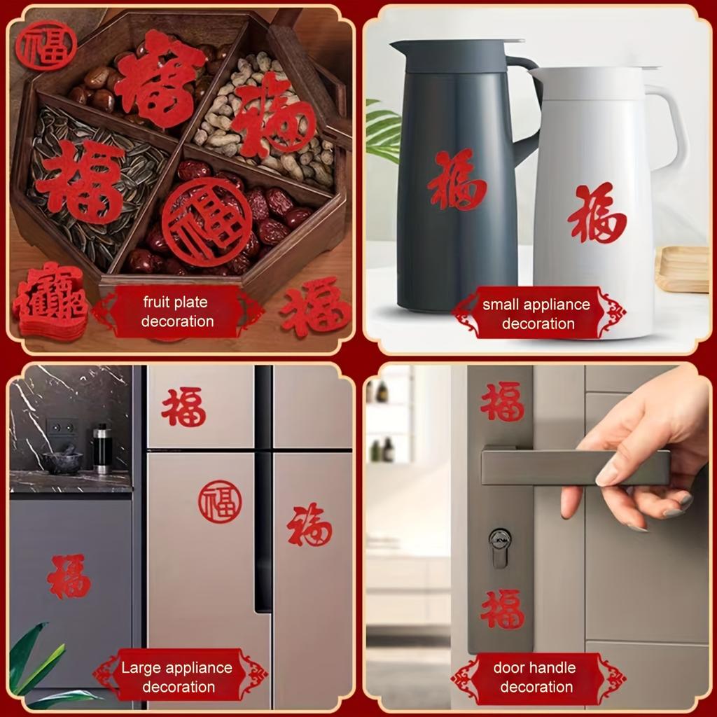 20pcs/set Decorative Pendant Mixed Mini Fu Character Felt Stickers for New Home Arrangement Decoration, Moving Supplies