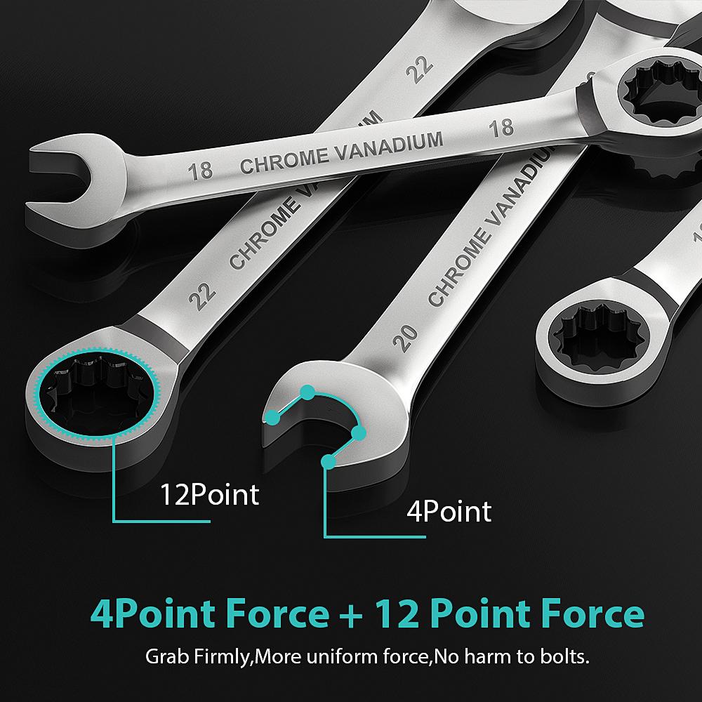 Key Ratchet Wrench Set 72 Tooth Gear Ring Torque Socket Wrench Set Metric Combination Ratchet Spanners Set Car Repair Tools