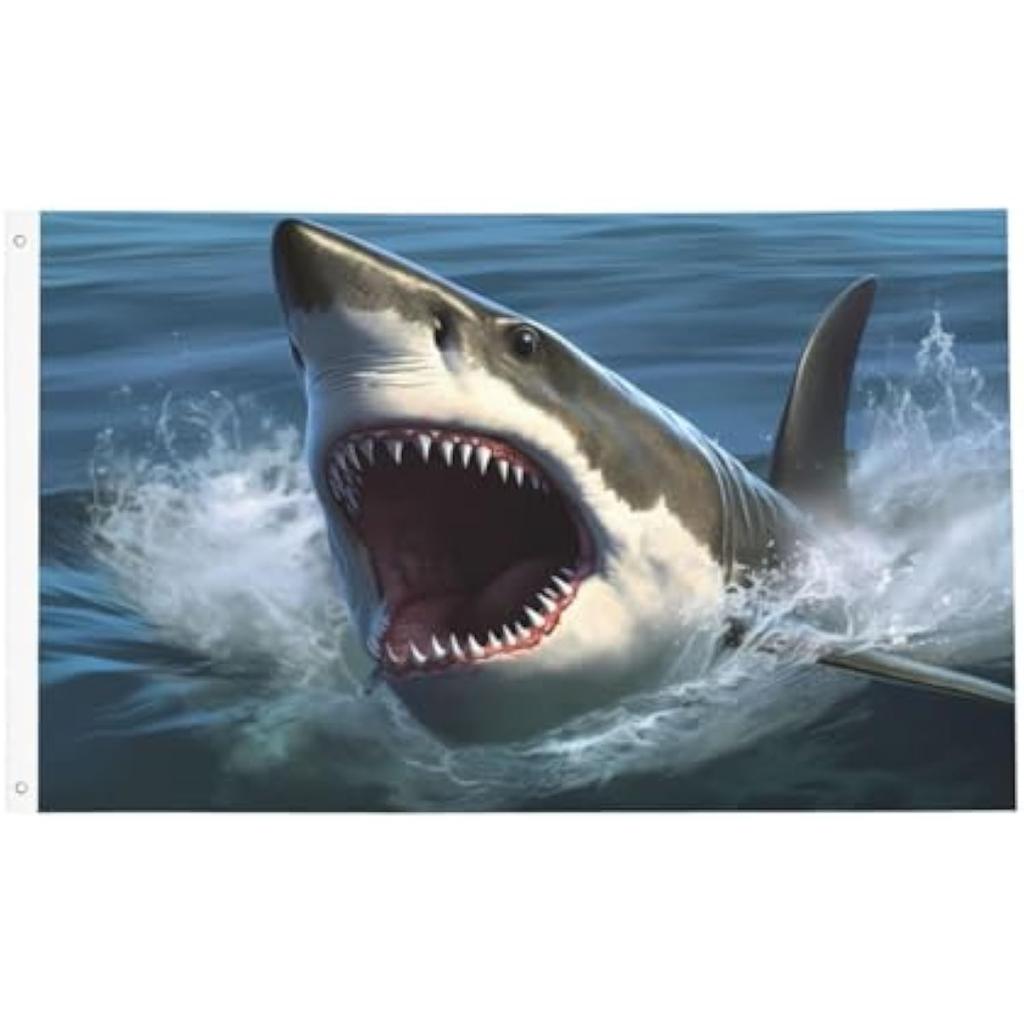 Great White Shark Jumping Single-sided Printing Flag 3x5FT 4x6FT Outdoor Yard Banner Durable Decor