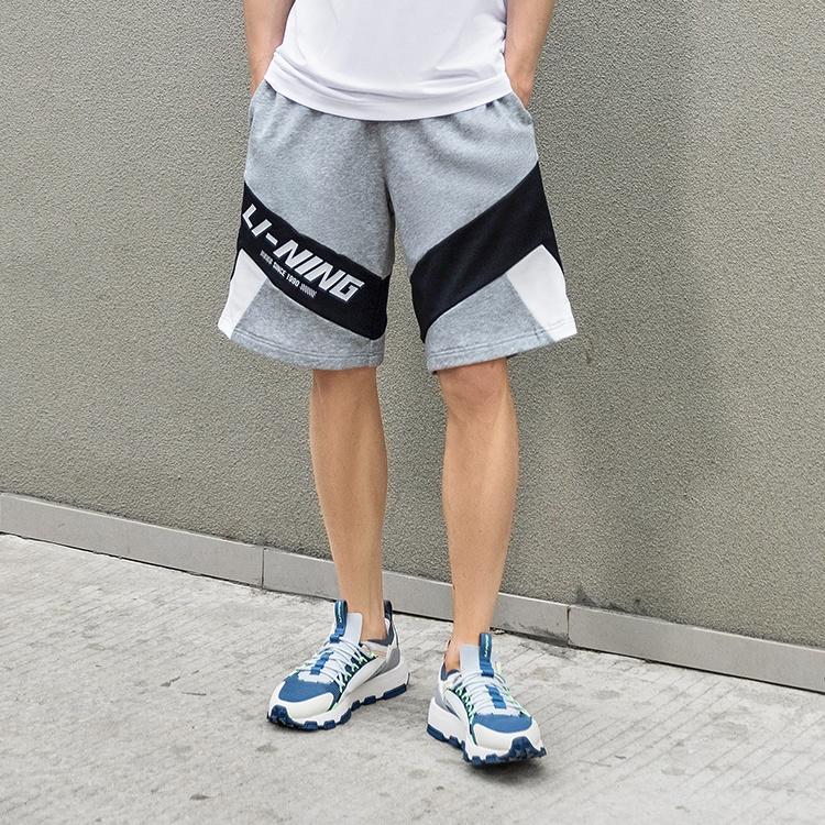Li-Ning Color Block Graphic Shorts 'Grey Black' Men's AKSR569-2