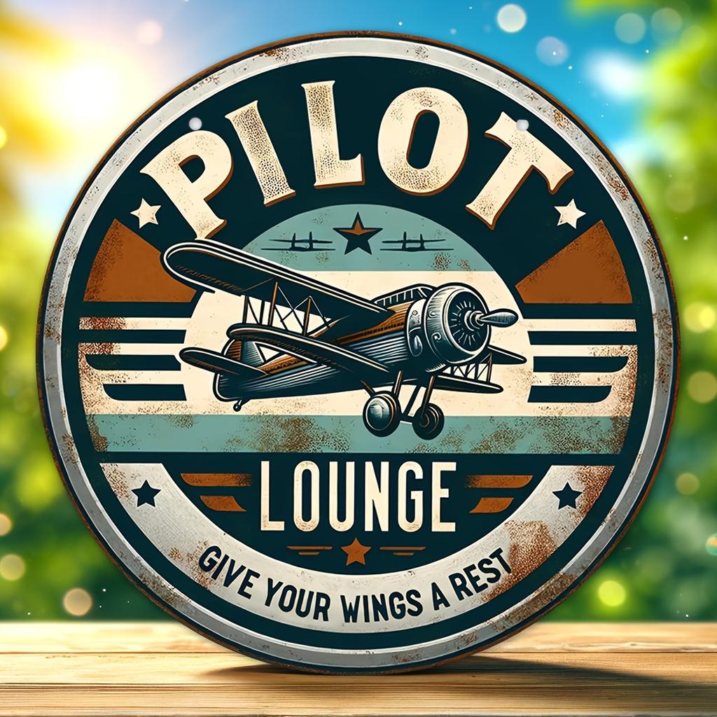 1 шт., круглый деревянный знак (8''x 8''), Pilot Lounge ретро деревянная вывеска, венки аксессуары, ретро Pilot Lounge дверная вывеска для декора заднего плана гаража для мужчин пещера