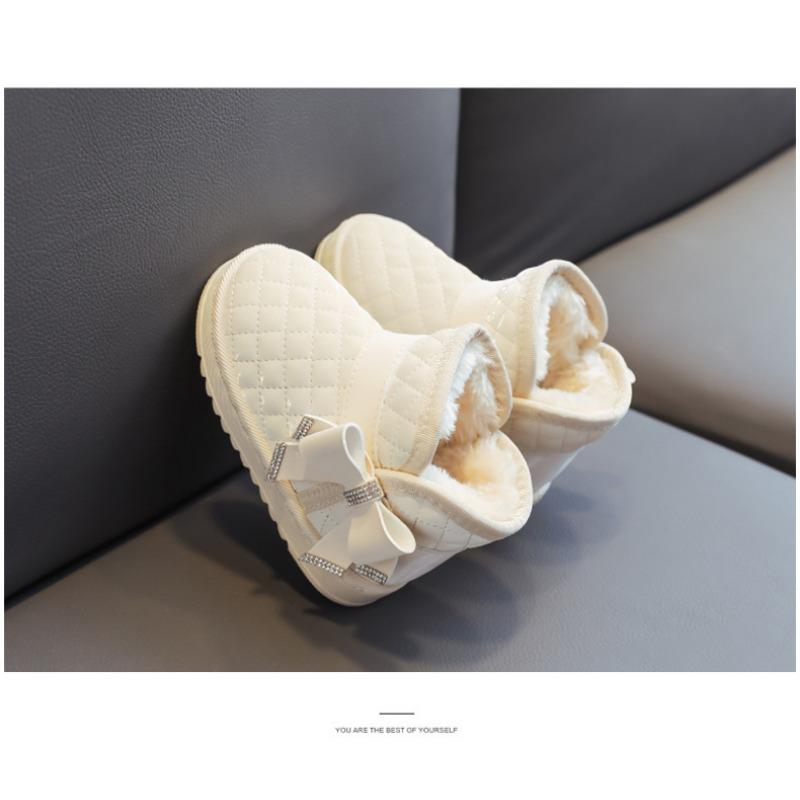 Зимние ботинки для девочек с шерстяным утолщением, водонепроницаемые, нескользящие, детские хлопковые туфли, осенне-зимняя новая теплая обувь для малышей, детская обувь