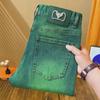 2024 Luxury Emerald Green Slim Fit Men's Jeans - Mid-Waist Straight Cut