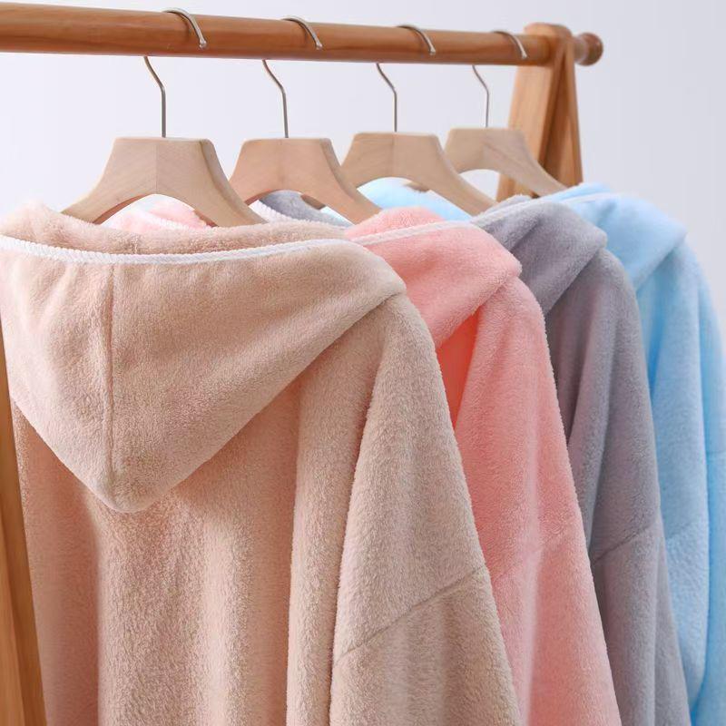 Банный халат с капюшоном и длинными рукавами большого размера - Впитывающий воду и мягкий для взрослых