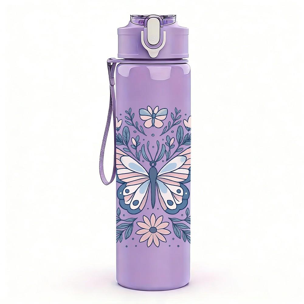 1PC Mandala Flower Pattern 750ml Color Plastic Sports Water Bottle Leakproof Flip Straw Lid Suitable for Sports Office Home Use