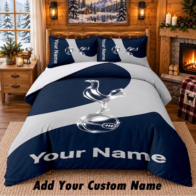 Tottenham Hotspur FC Pattern Bedding 3Pcs Set Custom Name, Bed Sheet And Pillowcases For Home Bedroom